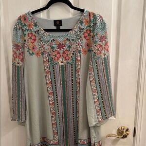 JM Collection Multicolor Floral and Stripe Tunic